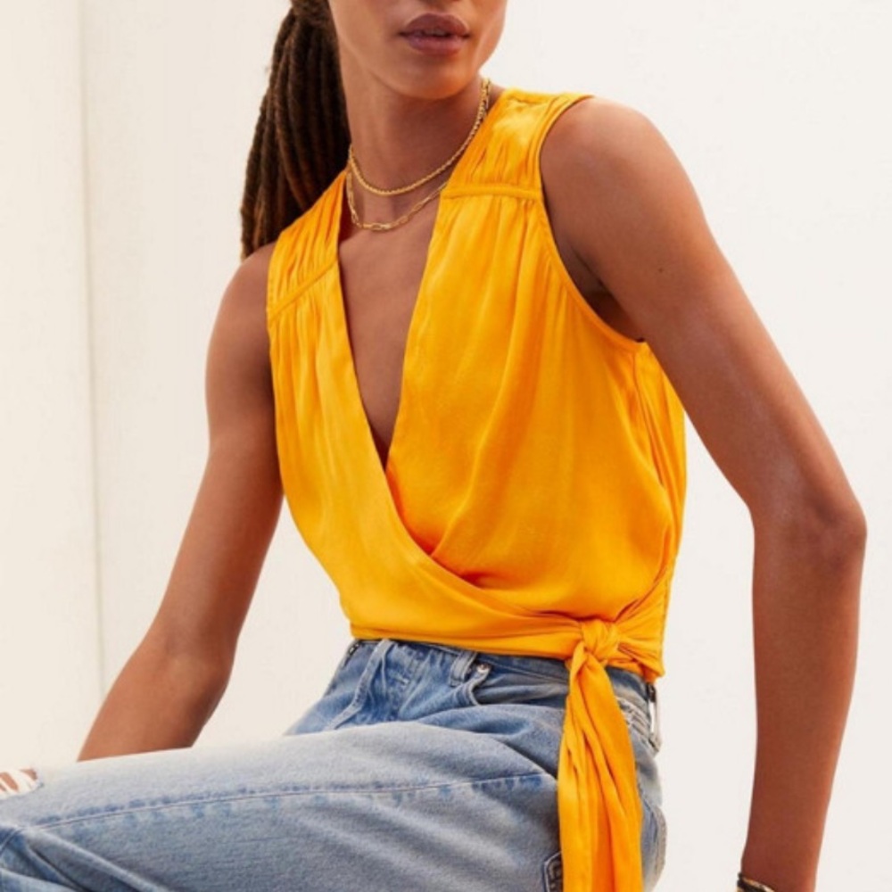 Maeve Bright Yellow Wrap Tank Top